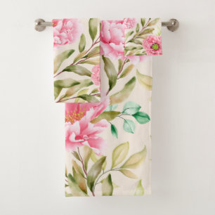 Elegante Aquarellfarben mit blumengeschmückter Opt Badhandtuch Set