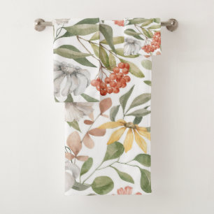 Elegante Aquarellfarben mit blumengeschmückter Opt Badhandtuch Set
