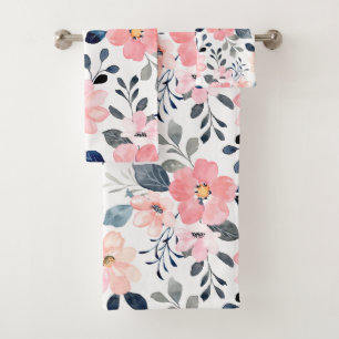 Elegante Aquarellfarben mit blumengeschmückter Opt Badhandtuch Set