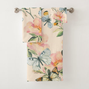 Elegante Aquarellfarben mit blumengeschmückter Opt Badhandtuch Set