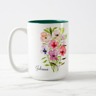 Elegante Aquarellfarben mit Namen Zweifarbige Tasse