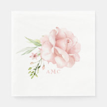Elegante Aquarellfarben Monogram Pink Floral Lunch