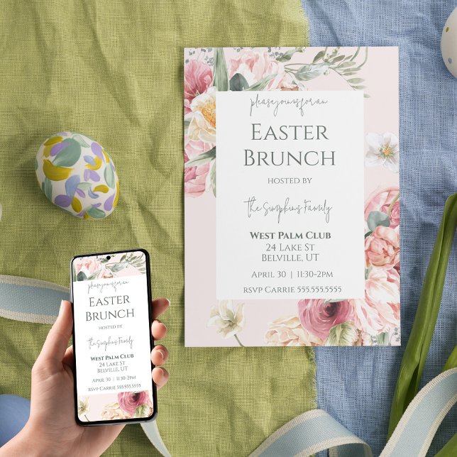 Elegante Aquarellfarben Osterfeier Einladung (Elegant Watercolor Floral Easter Brunch Invitation
)