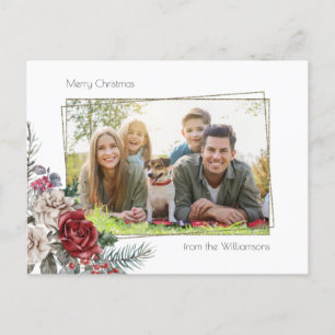 Elegante Aquarellfarben, Pine & Gold-Rahmen-Foto Postkarte