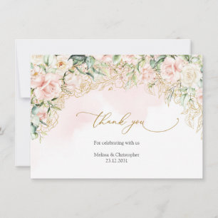 Elegante Aquarellfarben Rosa Rose Goldhochzeit Dankeskarte