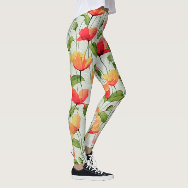 Elegante Aquarellfarben Rosa und Gelbe Blumen | Leggings (Rechts)