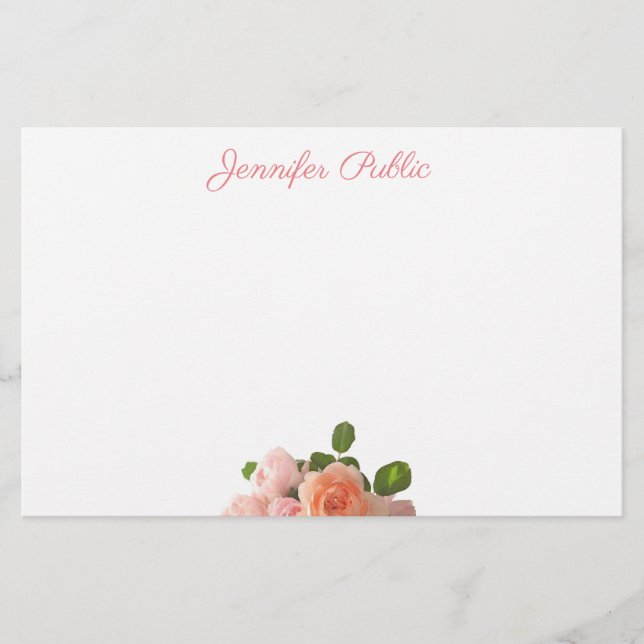 Elegante Aquarellfarben Rose Blume Blumenmodisch Briefpapier (Vorderseite)