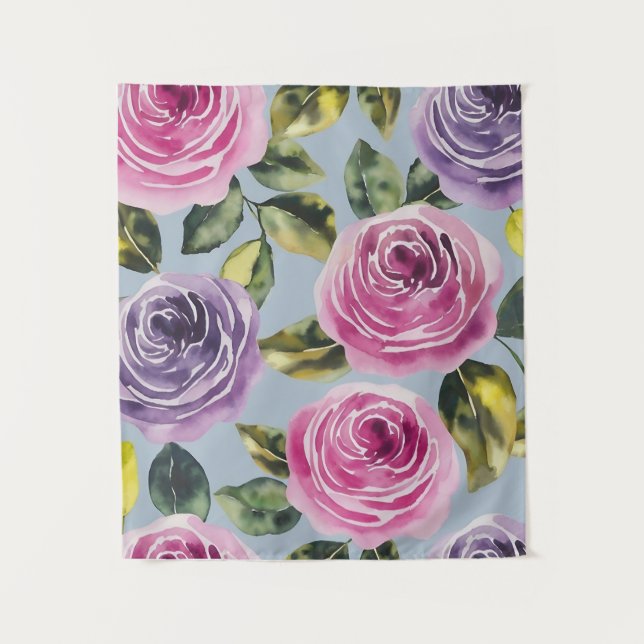 Elegante Aquarellfarben Rose Blumendesign Wandteppich (Vorderseite)