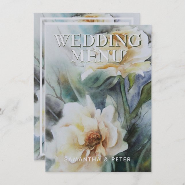 Elegante Aquarellfarben Rose Creme and Sage Green Menükarte (Vorne/Hinten)