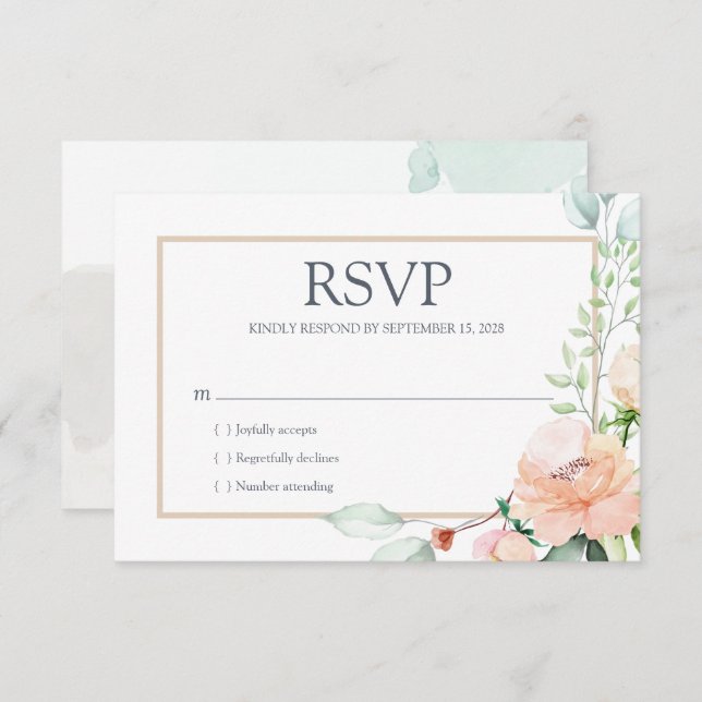 Elegante Aquarellfarben Rose Rosa Flora RSVP Karte (Vorne/Hinten)