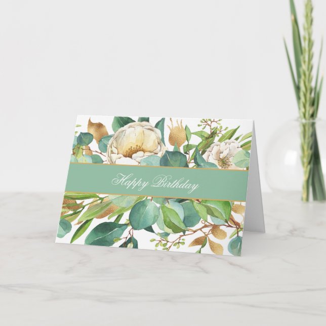 Elegante Aquarellfarben-Rose und Eukalyptuskarte Karte (Vorderseite)