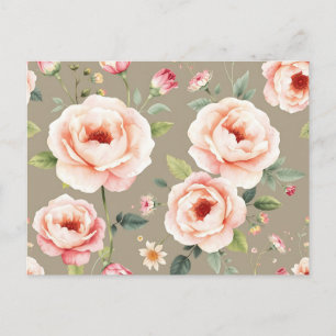 Elegante Aquarellfarben Rose und Wildblumen Postkarte