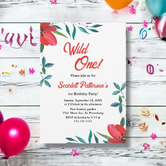 Elegante Aquarellfarben Rote Rose Floral 1. Geburt Einladung