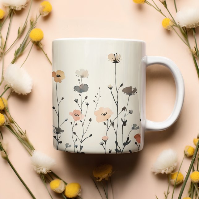 Elegante Aquarellfarben Rustikale Wildblumen Zweifarbige Tasse (Von Creator hochgeladen)