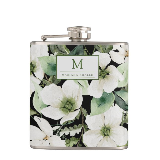 Elegante Aquarellfarben, schwarz und weiß Flachmann (Vorderseite)