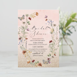 Elegante Aquarellfarben-Wildblume und Schmetterlin Einladung