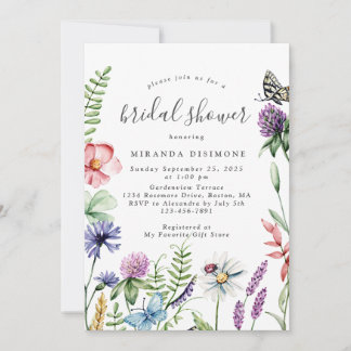 Elegante Aquarellfarben Wildblumen Rahmen Brautpar Einladung