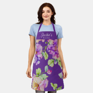 Elegante Aquarellfloralen personalisieren den Name Schürze