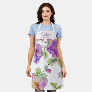 Elegante Aquarellfloralen personalisieren den Name Schürze