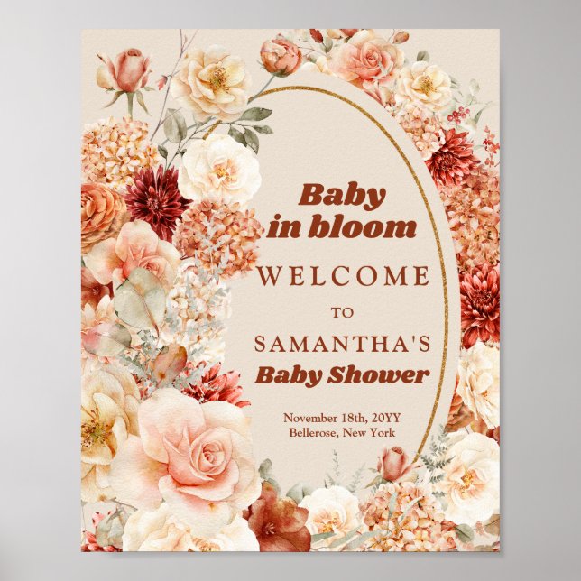 Elegante Aquarellgarten Blume Begrüßungszeichen Poster (Vorne)