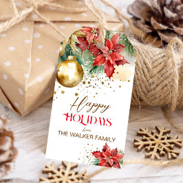 Elegante Aquarellgold Rote Poinsettia Weihnachten Geschenkanhänger