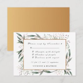 Elegante Aquarellgoldblütenhochzeit RSVP Einladung