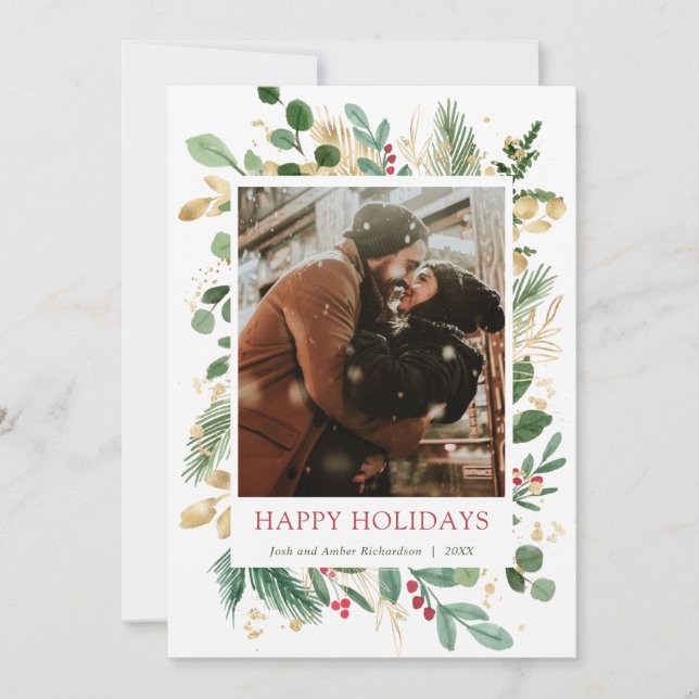 Elegante Aquarellgoldfolie Rote Holen Weihnachten (Vorderseite)