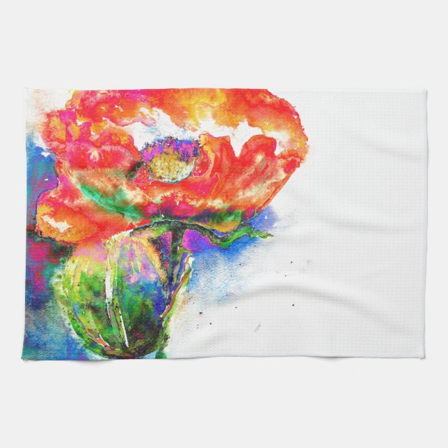 Elegante Aquarellmalerei mit rotem Blumen Handtuch (Horizontal)
