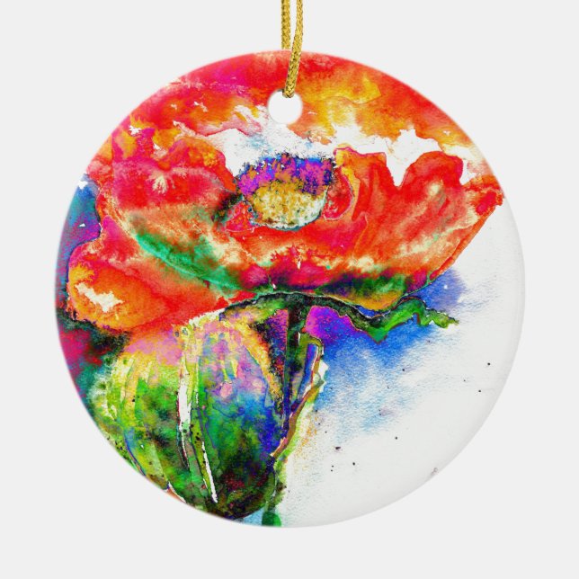 Elegante Aquarellmalerei mit rotem Blumen Keramikornament (Vorne)