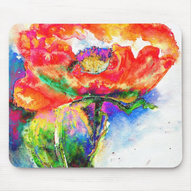 Elegante Aquarellmalerei mit rotem Blumen Mousepad (Vorne)