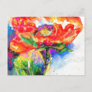 Elegante Aquarellmalerei mit rotem Blumen Postkarte