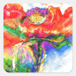 Elegante Aquarellmalerei mit rotem Blumen Quadratischer Aufkleber