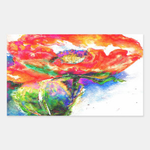 Elegante Aquarellmalerei mit rotem Blumen Rechteckiger Aufkleber