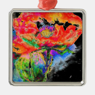 Elegante Aquarellmalerei mit rotem Blumen Silbernes Ornament