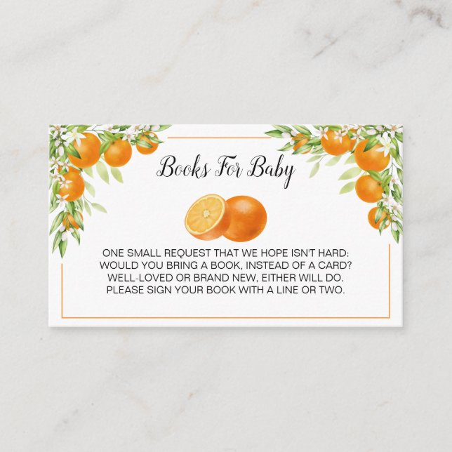 Elegante Aquarellorangen & Blume Bücher für Baby Begleitkarte (Vorderseite)