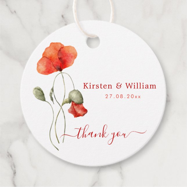 Elegante Aquarellpolster - Hochzeit - Vielen Dank Geschenkanhänger (Vorderseite)