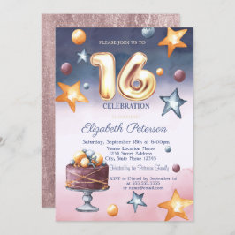 Elegante Aquarellstars Kuchen Süß 16 Einladung