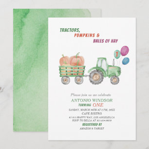 Elegante Aquarelltraktoren Pumpkins Kinderdusche Einladung