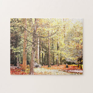 Elegante Aquarellwälder im Herbst Puzzle