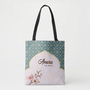 Elegante Arabesque Floral Tote Bag   Aquamarin & G