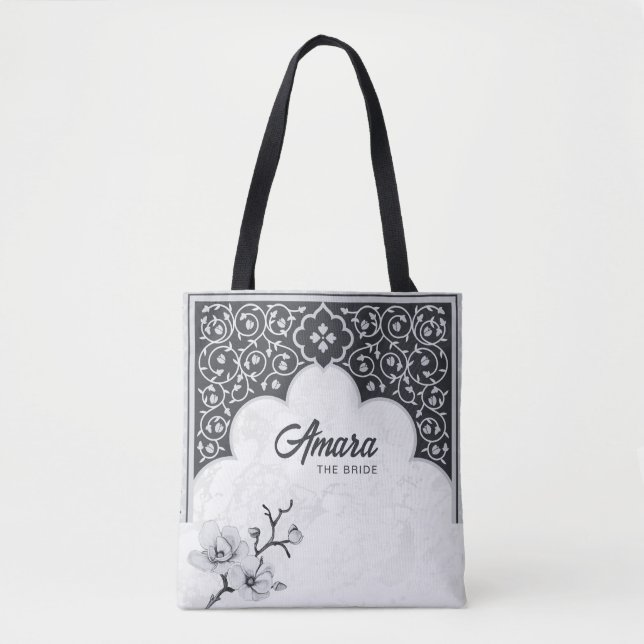 Elegante Arabesque Floral Tote Bag | Noir Arch (Vorderseite)