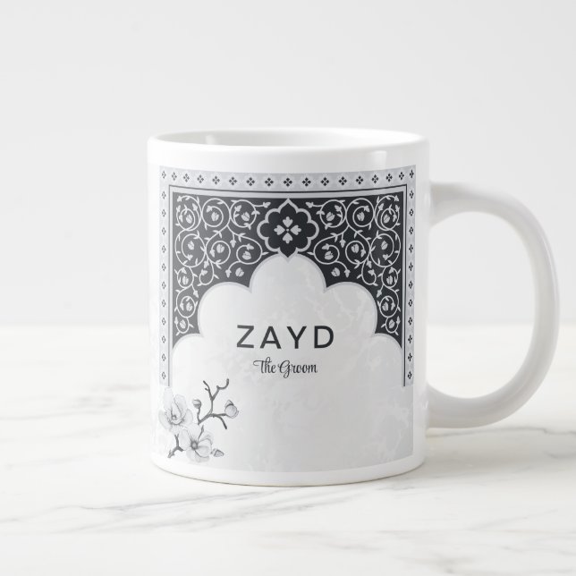 Elegante Arabesque Wedding Tasse | Noir & White (Rechts)
