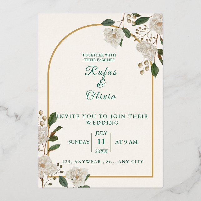 Elegante Arch Floral Wedding Einladung | rustikal (Vorderseite)