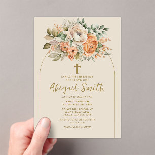 Elegante Arch-Pfirsich-Blumen-Taufe für Baby Mädch Acryleinladungen