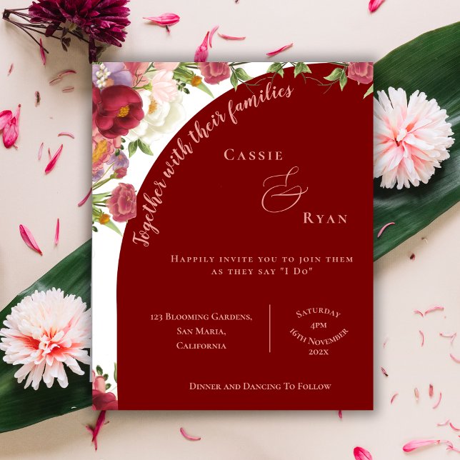 Elegante Arch Red Peach Floral Wedding Einladung (Elegant Arch Red Peach Floral Wedding invitation)