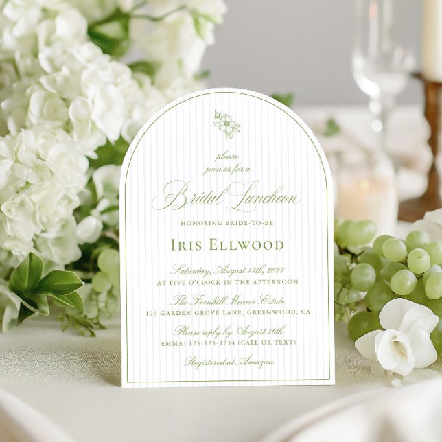 Elegante Arch Sage Green & Blue Bridal Luncheon Einladung (Elegant Arch Sage Green & Blue Bridal Luncheon Invitation)