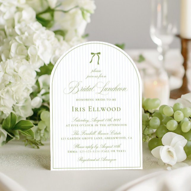 Elegante Arch Sage Green & Blue Bridal Luncheon Einladung (Elegant Arch Sage Green & Blue Bridal Luncheon Invitation)