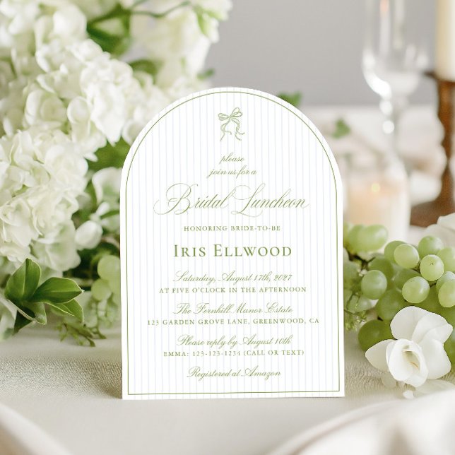 Elegante Arch Sage Green & Blue Bridal Luncheon Einladung (Elegant Arch Sage Green & Blue Bridal Luncheon Invitation)