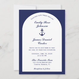 Elegante Arch White & Navy Blue Nautical Wedding Einladung