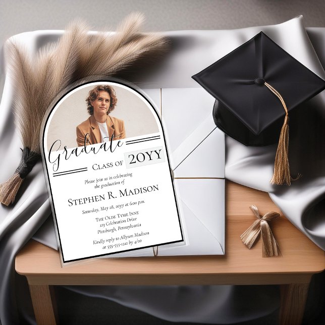 Elegante Arched Foto Graduation Party Acryleinladungen (Elegant Arched Photo Graduation Party Acrylic Invitations)